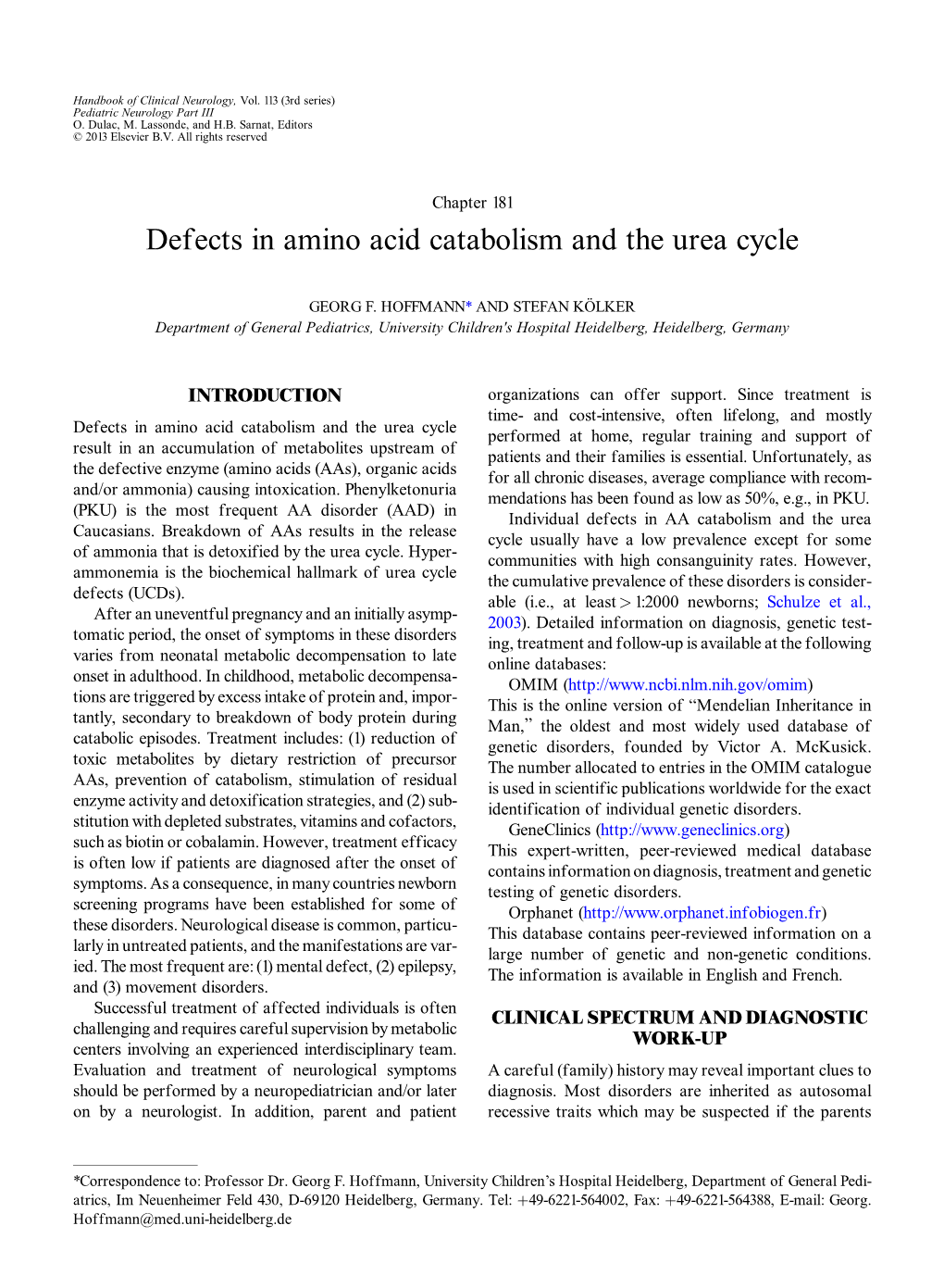 Defects in Amino Acid Catabolism and the Urea Cycle