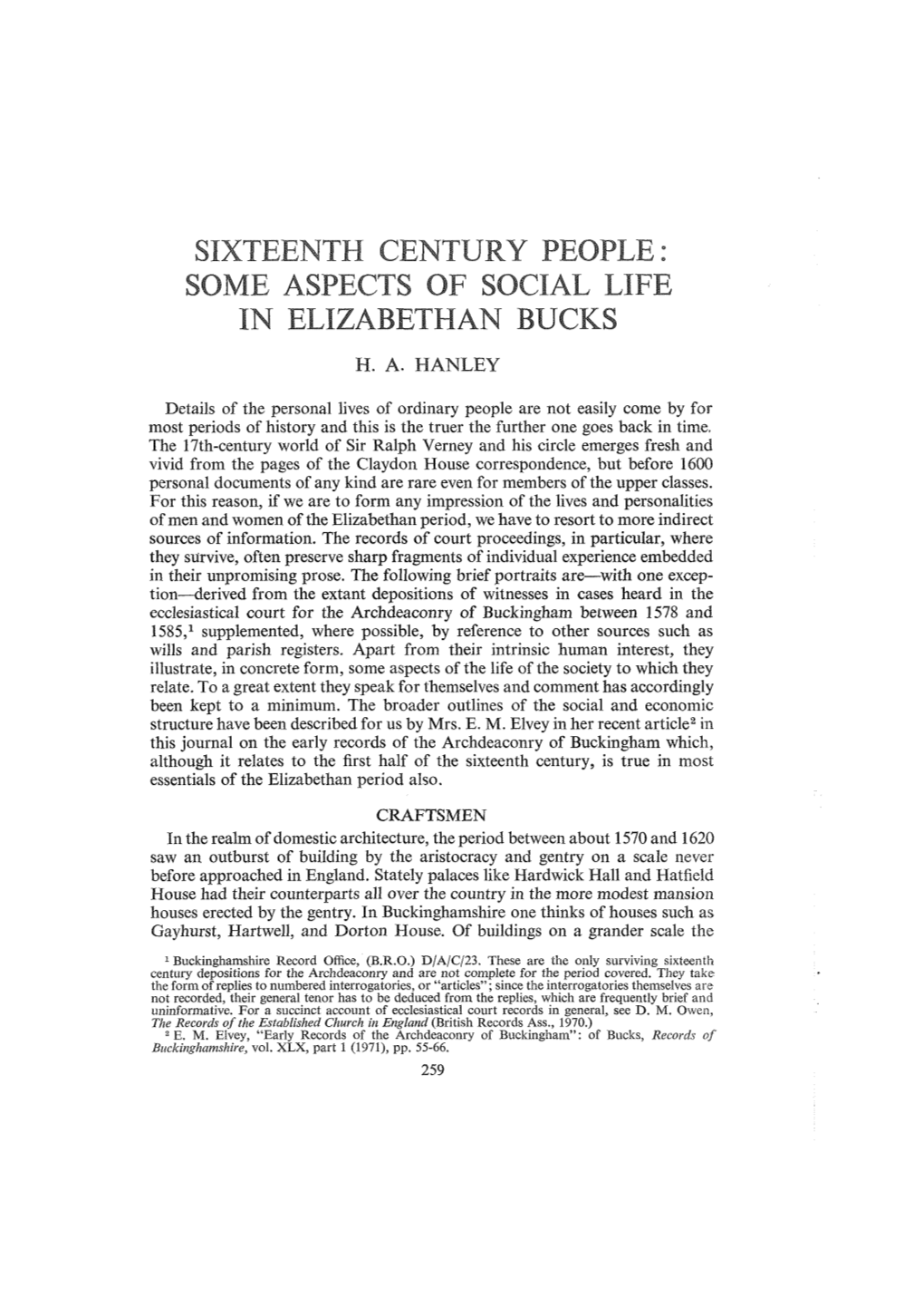 Sixteenth-Century People: Some Aspects of Social Life in Elizabethan