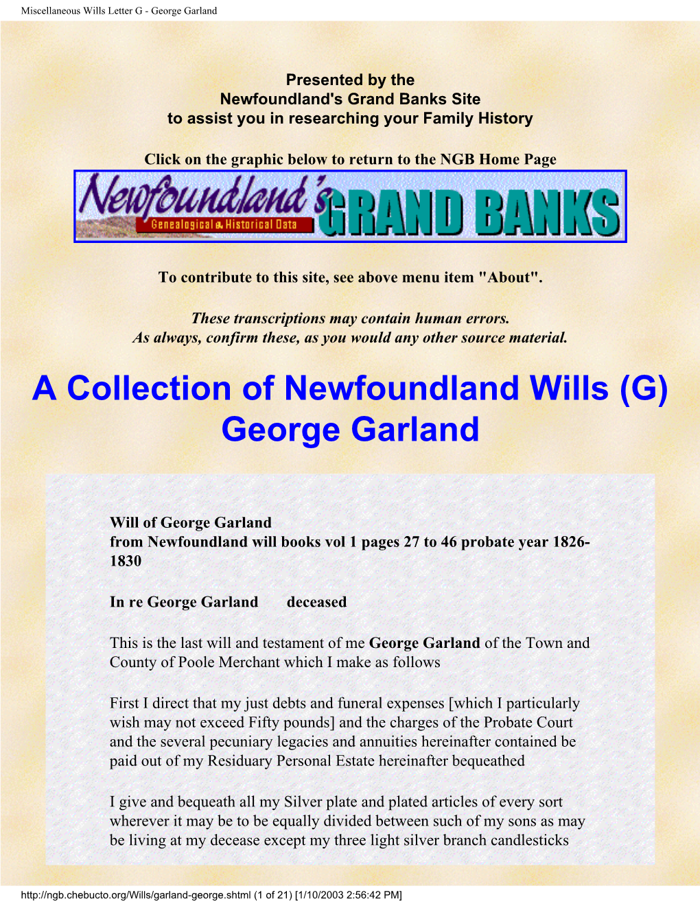 Newfoundland Wills (G) George Garland