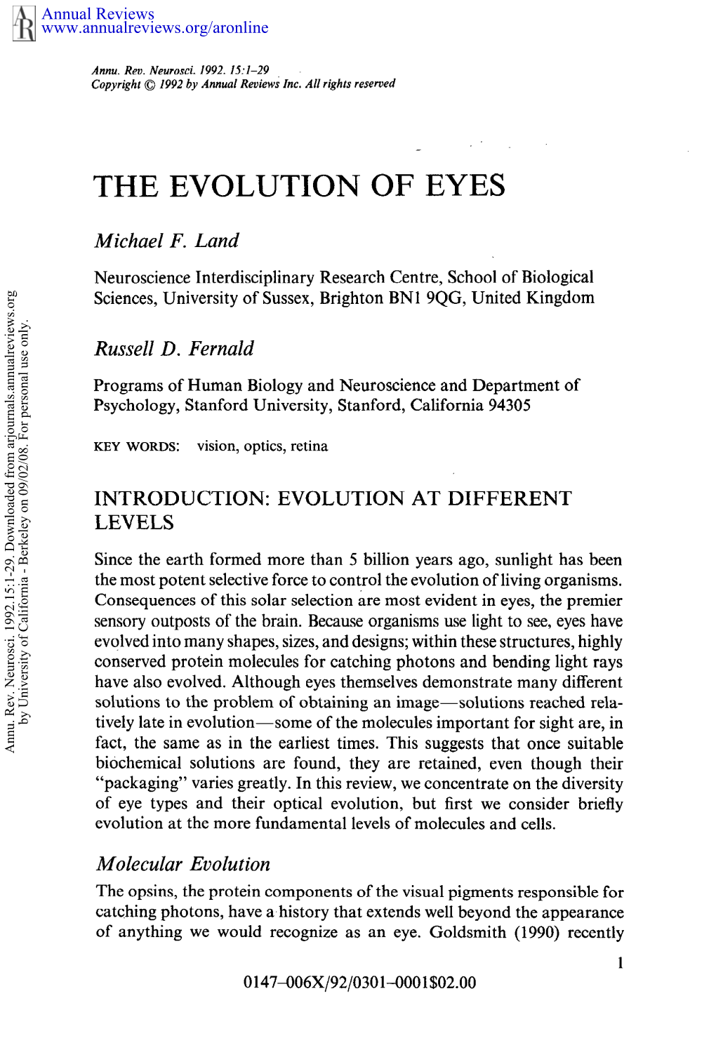 The Evolution of Eyes