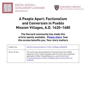 Factionalism and Conversion in Pueblo Mission Villages, AD 1620