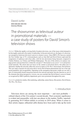 The Showrunner As Televisual Auteur in Promotional Materials — a Case Study of Posters for David Simon’S Television Shows