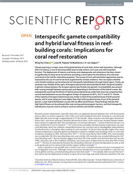 Interspecific Gamete Compatibility and Hybrid Larval Fitness in Reef-Building Corals: Implications for Coral Reef Restoration