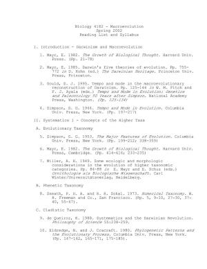 Macroevolution Spring 2002 Reading List and Syllabus I. Introduction