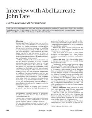 Interview with Abel Laureate John Tate