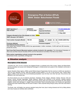 Emergency Plan of Action (Epoa) IRAN: Sistan- Baluchestan Floods