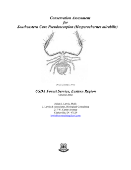 Conservation Assessment for Southeastern Cave Pseudoscorpion (Hesperochernes Mirabilis)