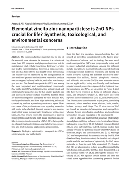 Elemental Zinc to Zinc Nanoparticles: Is Zno Nps Crucial for Life?