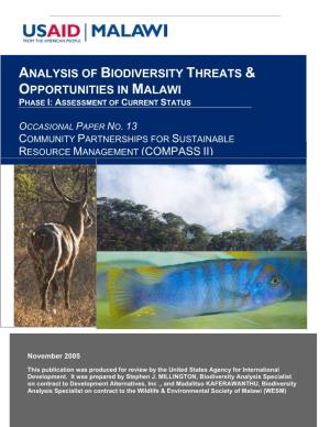 Analysis of Biodiversity Threats & Opportunities in Malawi Resource Management