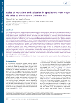 Roles of Mutation and Selection in Speciation: from Hugo De Vries to the Modern Genomic Era