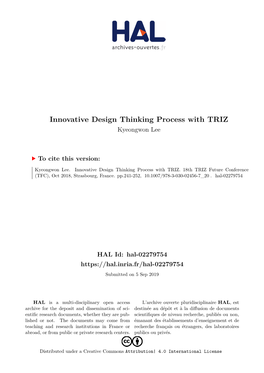 Innovative Design Thinking Process with TRIZ Kyeongwon Lee