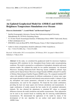An Updated Geophysical Model for AMSR-E and SSMIS Brightness Temperature Simulations Over Oceans