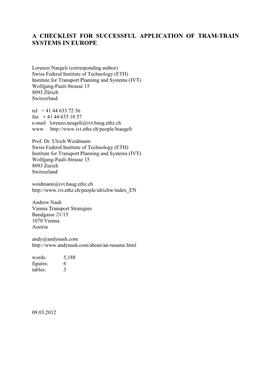 Application Prerequisites for Tram-Train-Systems in Central