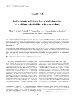 Scientific Note Feeding Behavior and Follower Fishes of Myrichthys Ocellatus