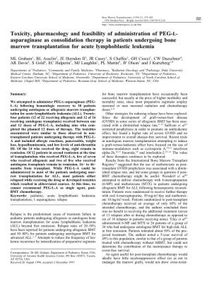 Asparaginase As Consolidation Therapy in Patients Undergoing Bone Marrow Transplantation for Acute Lymphoblastic Leukemia