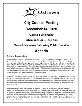 City Council Meeting Agenda for December 14, 2020