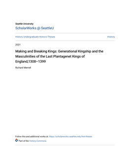 Generational Kingship and the Masculinities of the Last Plantagenet Kings of England,1308–1399