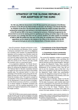 Strategy of the Slovak Republic for Adoption of the Euro 1