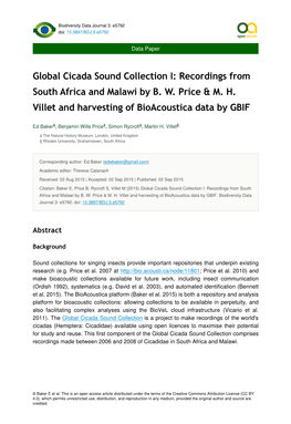 Global Cicada Sound Collection I: Recordings from South Africa and Malawi by B