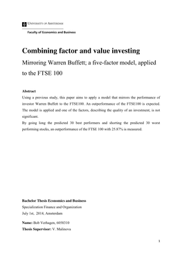 Combining Factor and Value Investing Mirroring Warren Buffett; a Five-Factor Model, Applied to the FTSE 100