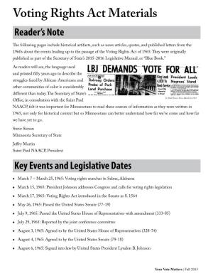 Voting Rights Act Materials Reader’S Note