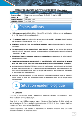 RAPPORT DE SITUATION SUR L'epidemie DU COVID-19 En Algérie Contexte