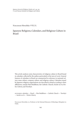Japanese Religions, Calendars, and Religious Culture in Brazil