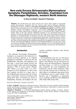 Hymenoptera: Symphyta: Pamphiliidae, Siricidae, Cephidae) from the Okanagan Highlands, Western North America S