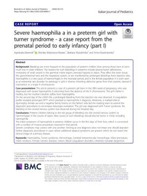 Severe Haemophilia a in a Preterm Girl With