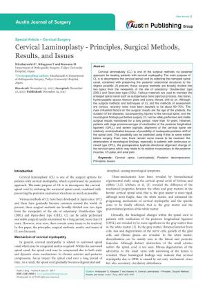Cervical Laminoplasty - Principles, Surgical Methods, Results, and Issues