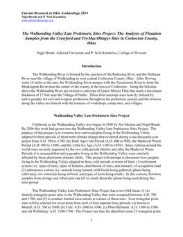 The Walhonding Valley Late Prehistoric Sites Project: the Analysis of Flotation Samples from the Crawford and Tri-Mac/Olinger Sites in Coshocton County, Ohio