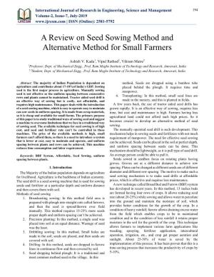 A Review on Seed Sowing Method and Alternative Method for Small Farmers