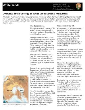 Overview of the Geology of White Sands National Monument Within the Tularosa Basin Lies a Unique Geological Creation