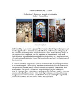 Arab-‐West Report, May 26, 2014 St. Demiana's Monastery: an Oasis Of