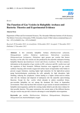 The Function of Gas Vesicles in Halophilic Archaea and Bacteria: Theories and Experimental Evidence