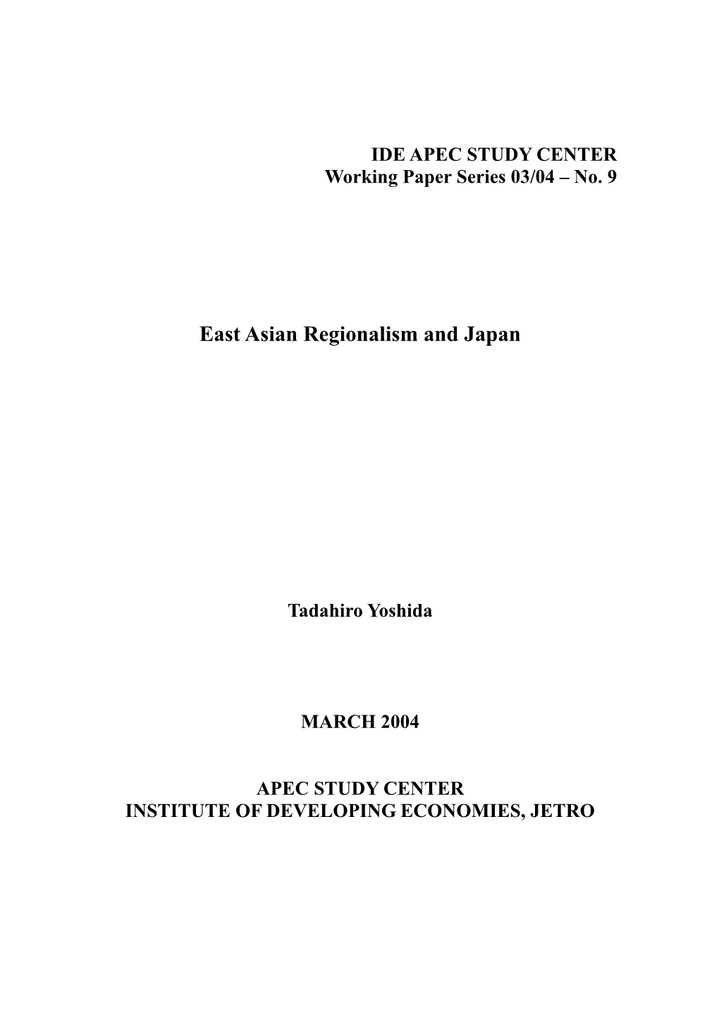 East Asian Regionalism and Japan