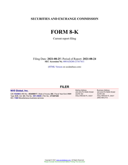 NV5 Global, Inc. Form 8-K Current Event Report Filed 2021-08-25