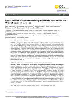 Flavor Profiles of Monovarietal Virgin Olive Oils Produced in the Oriental
