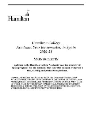Hamilton College Academic Year (Or Semester) in Spain 2020-21