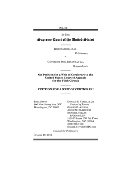 Supreme Court of the United States ———— RIMS BARBER, Et Al., Petitioners, V