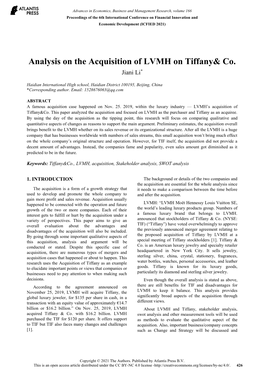 Analysis on the Acquisition of LVMH on Tiffany&