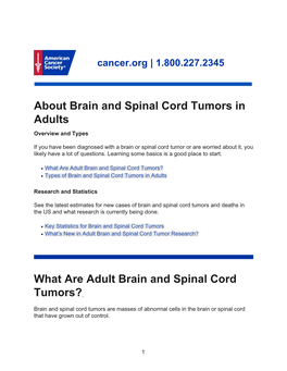 What Are Adult Brain and Spinal Cord Tumors? ● Types of Brain and Spinal Cord Tumors in Adults