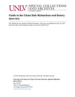 Guide to the Glenn Dale Richardson Oral History Interview