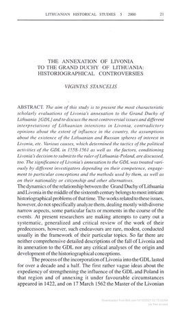 The Annexation of Livonia to the Grand Duchy of Lithuania: Historiographical Controversies