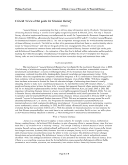 Critical Review of the Goals for Financial Literacy