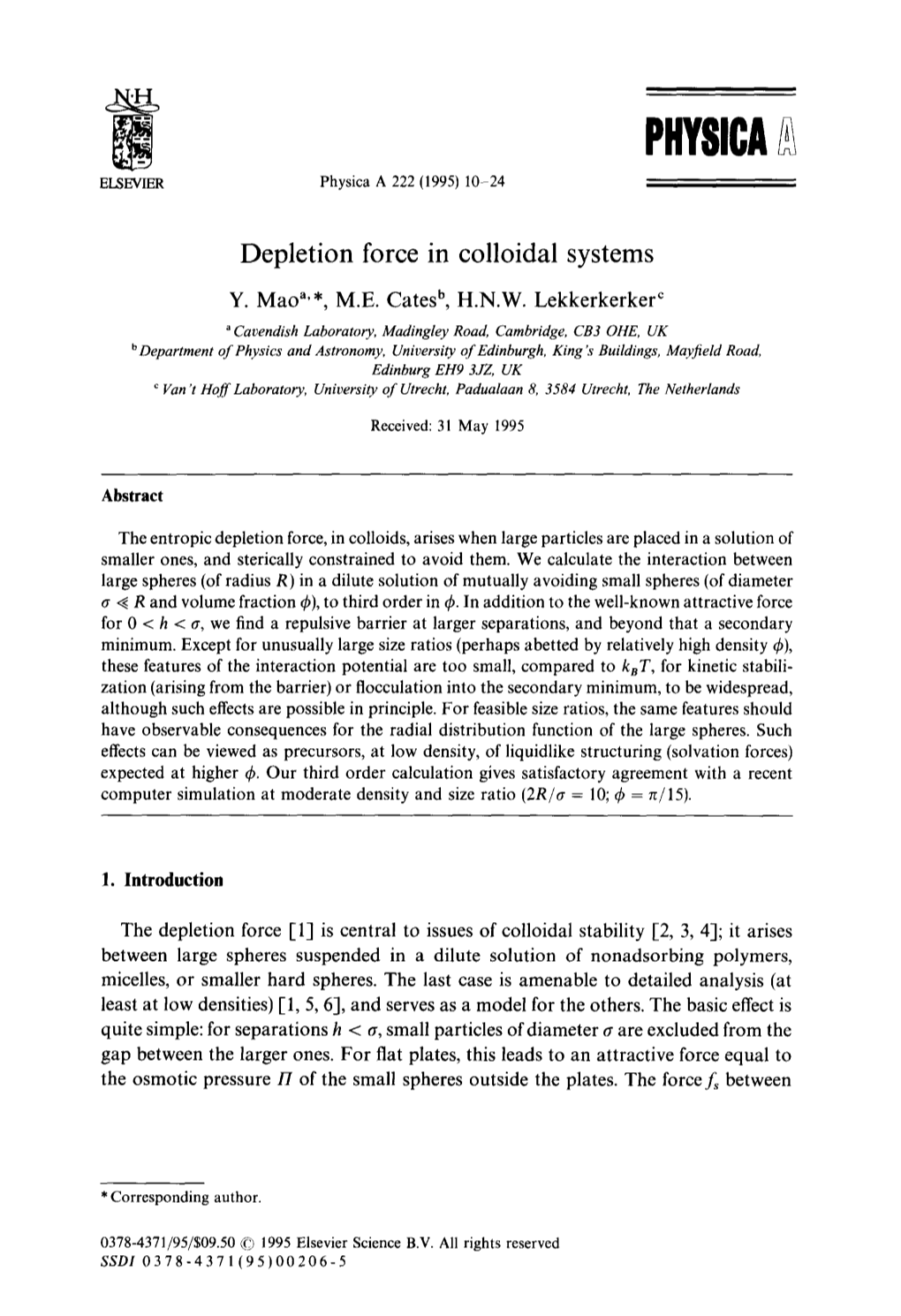 PHYSICA ELSEVIER Physica a 222 (1995) 10-24