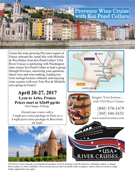 April 20-27, 2017 Provence Wine Cruise with Koi Pond Cellars