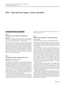 HNS - Head and Neck Surgery, Larynx and Others