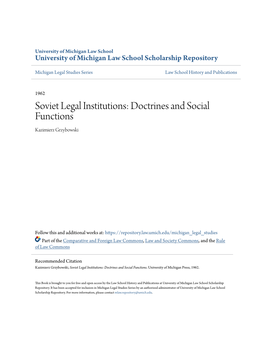 Soviet Legal Institutions: Doctrines and Social Functions Kazimierz Grzybowski