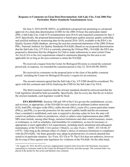 Response to Comments on Clean Data Determination; Salt Lake City, Utah 2006 Fine Particulate Matter Standards Nonattainment Area
